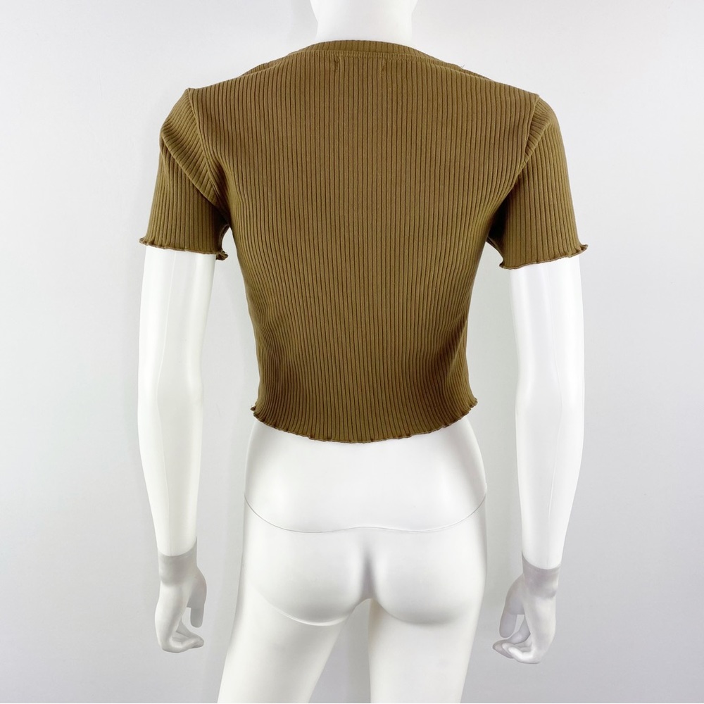 Good American Khaki Green Short Sleeve Cropped Rib Knit T-Shirt Top Size S - Picture 6 of 7